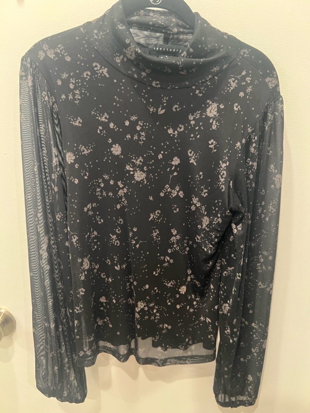 Sanctuary Black Floral Mesh Long Sleeve Turtleneck